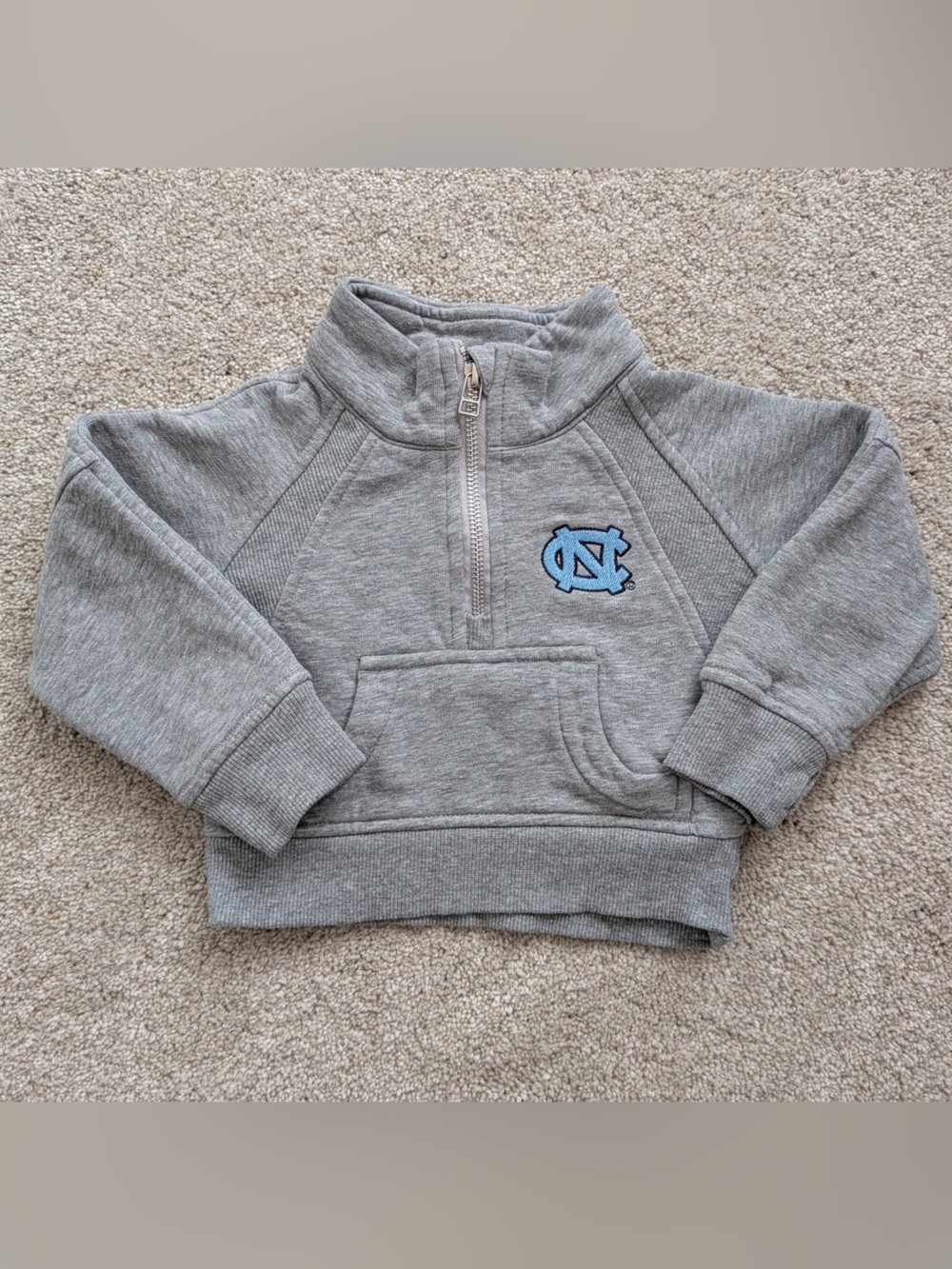 Gray Kids Quarter-Zip Sweatshirt with Blue NC Logo